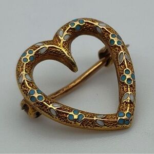Antique 10k gold and enamel heart shaped brooch